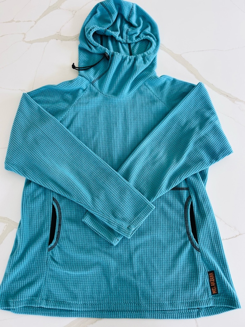 Melanzana Teal Blue Hooded microgrid fleece XL